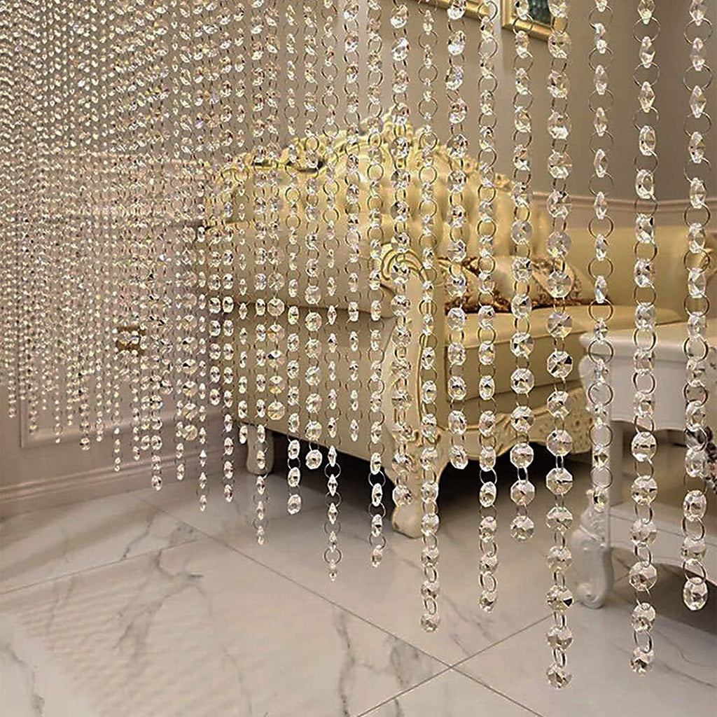33ft K9 Glass Crystal Garland Strands - Hanging Chandelier Gem Bead Chain - 14mm Clear Octagon Prism Diamond String