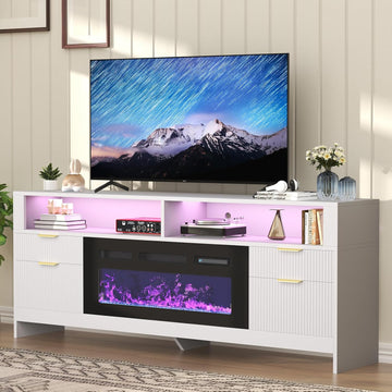 Fireplace TV Stand with 36" Fireplace Up to 80" TVs, 70" Entertainment Center with LED Lights, Storage Cabinets