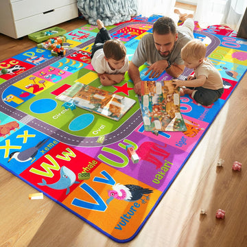 Kids Educational Rug, 5x7 Kids Collection Area Rug for Learning Alphabet, Numbers, Colors, Season an