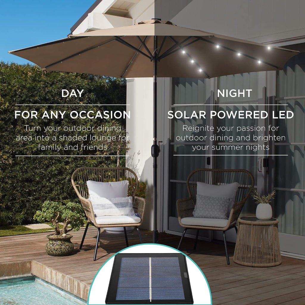 10ft Solar Polyester LED Lighted Patio Umbrella w/Tilt Adjustment and UV-Resistant Fabric - Tan