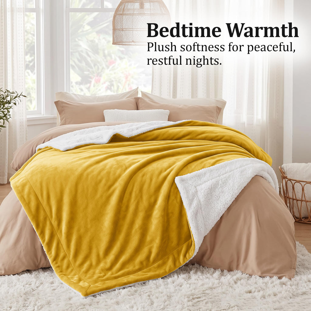 2 Pack Sherpa Throw Blankets 50x60" Couch Mustard
