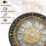 20 Inch Roman Numeral Wall Clock - Silent Non-Ticking Metal Frame with Glass Face, Battery Operated Vintage Decor for Living Room, Bedroom & Office (Antique Gold)