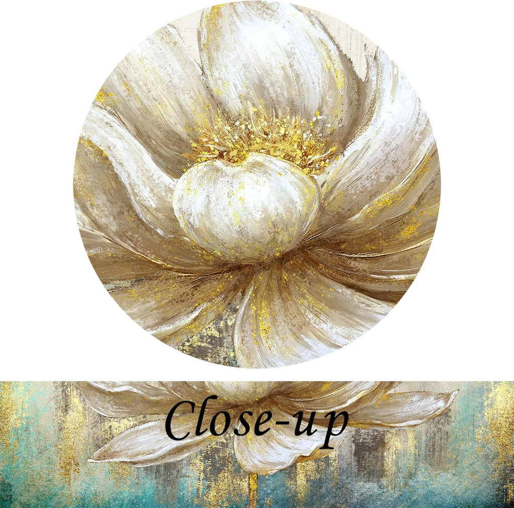 Large 5 Pieces Lotus Flower Blooming Wall Art Canvas Print Painting Modern Peaceful Still Life Artwork Zen Golden