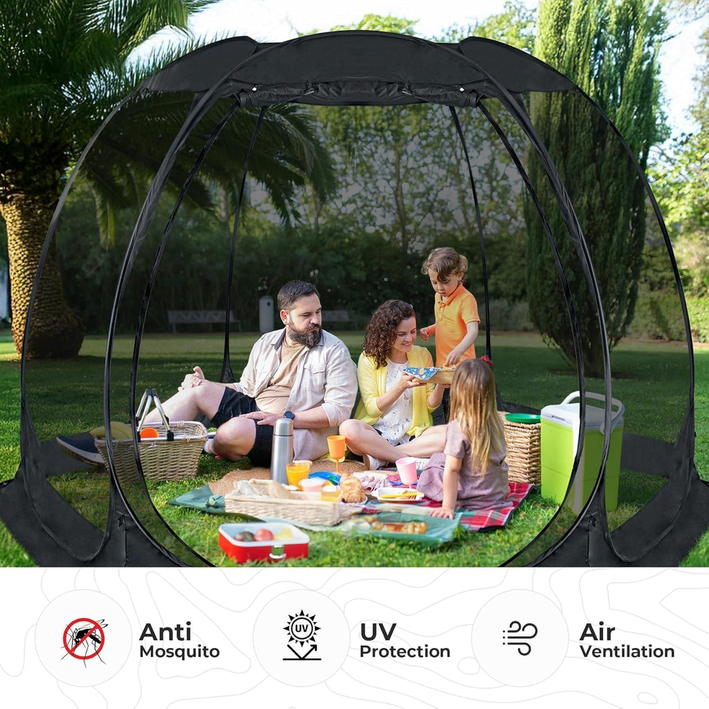 Pop Up Screen House Tent, Instant Outdoor Gazebo with Mosquito Netting & UPF 50+ Sun Protection - Black