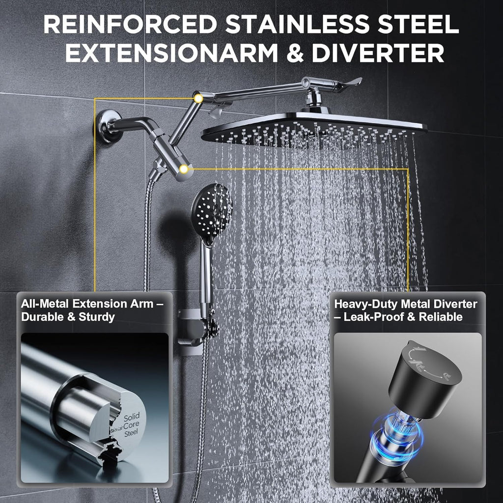 Wide High Pressure Rain Shower Head with Handheld, Handheld Shower Heads with Multi Spray Modes