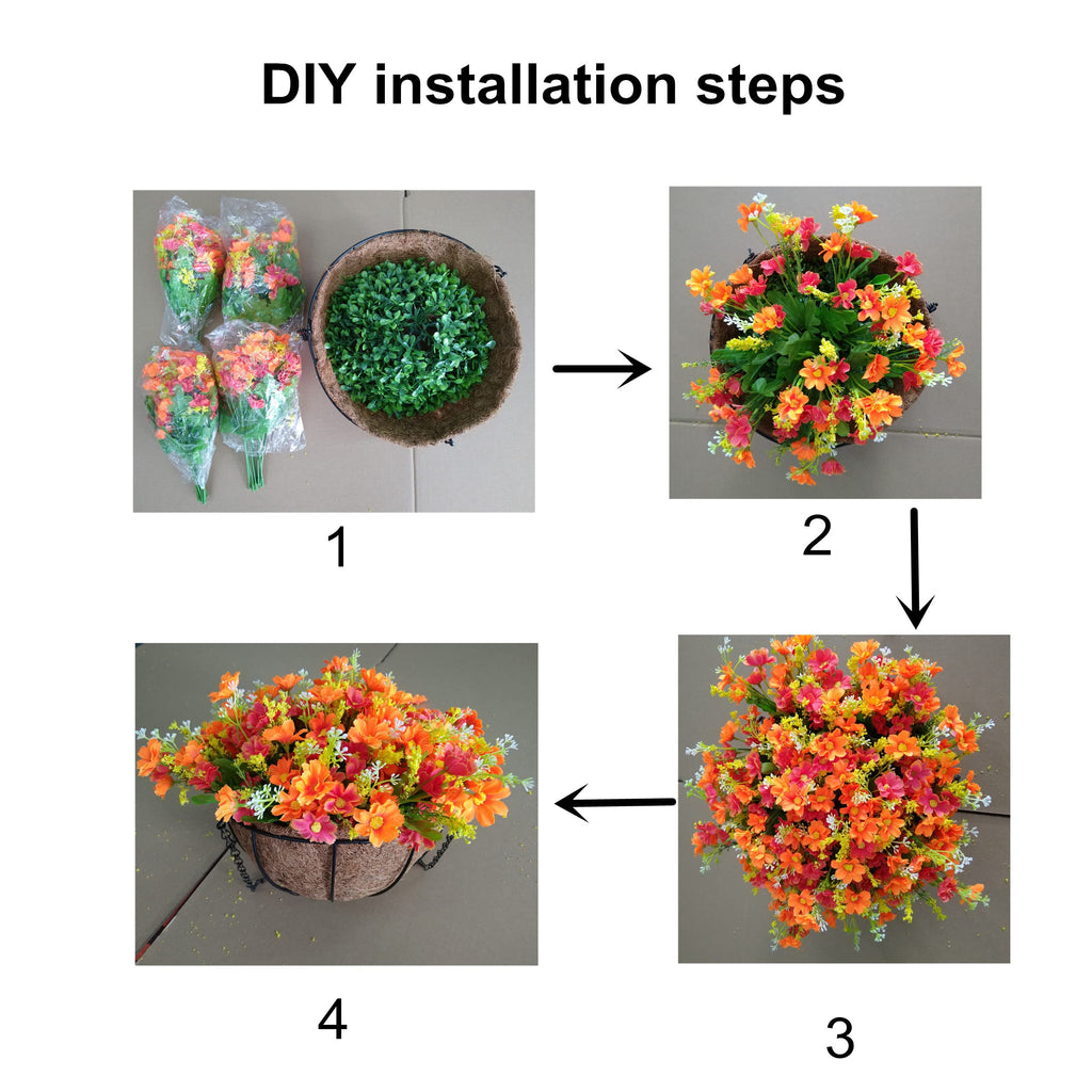 Hanging Basket Artificial Daisy Flower Decor Outdoors 10 inch