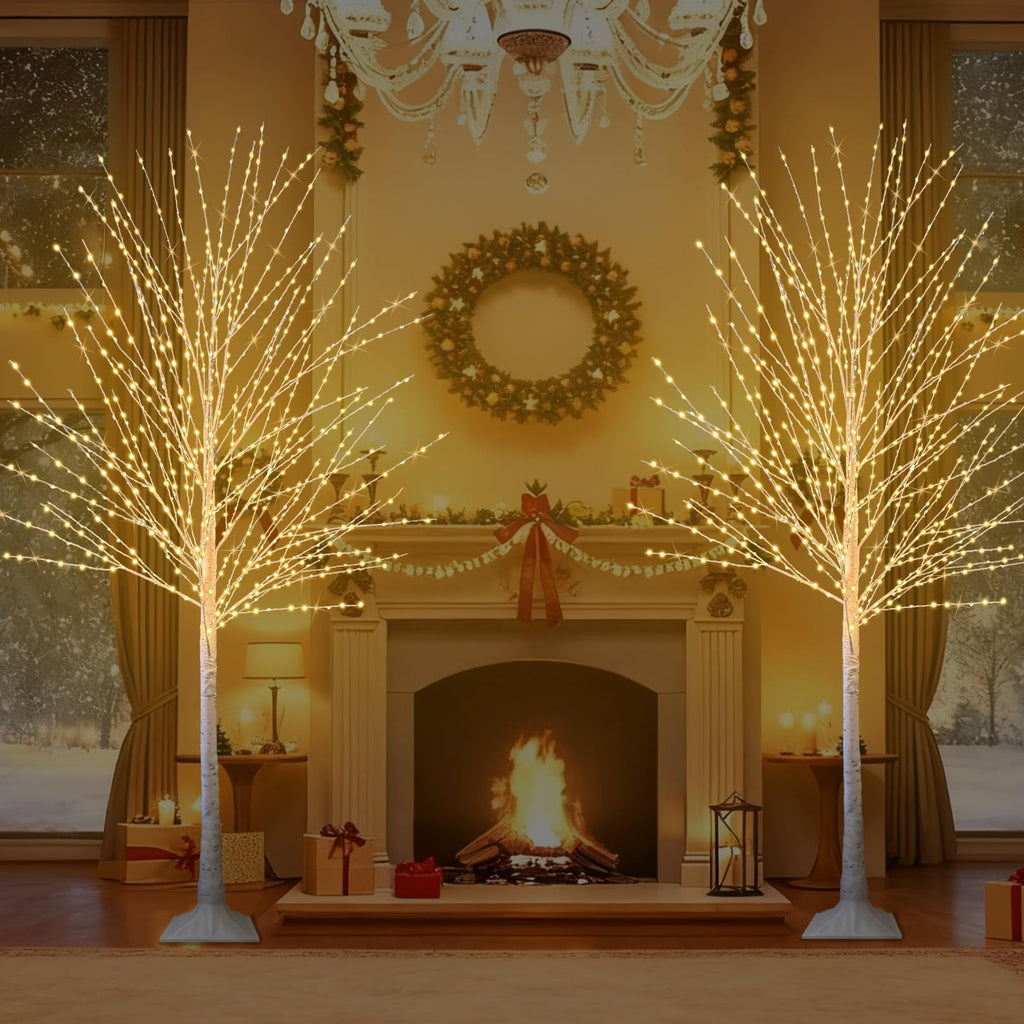 6FT Lighted Birch Tree with 880 LED Warm White Lights, 8 Twinkle Modes, Timer, Dimmable Artificial Light Up Twig