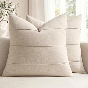 Decorative Linen Throw Pillow Covers 18x18 Natural Beige Striped