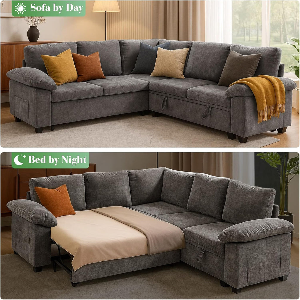 Modular Sectional Sofa with Pull Out Bed Sleeper Sofa L Shaped with Storage