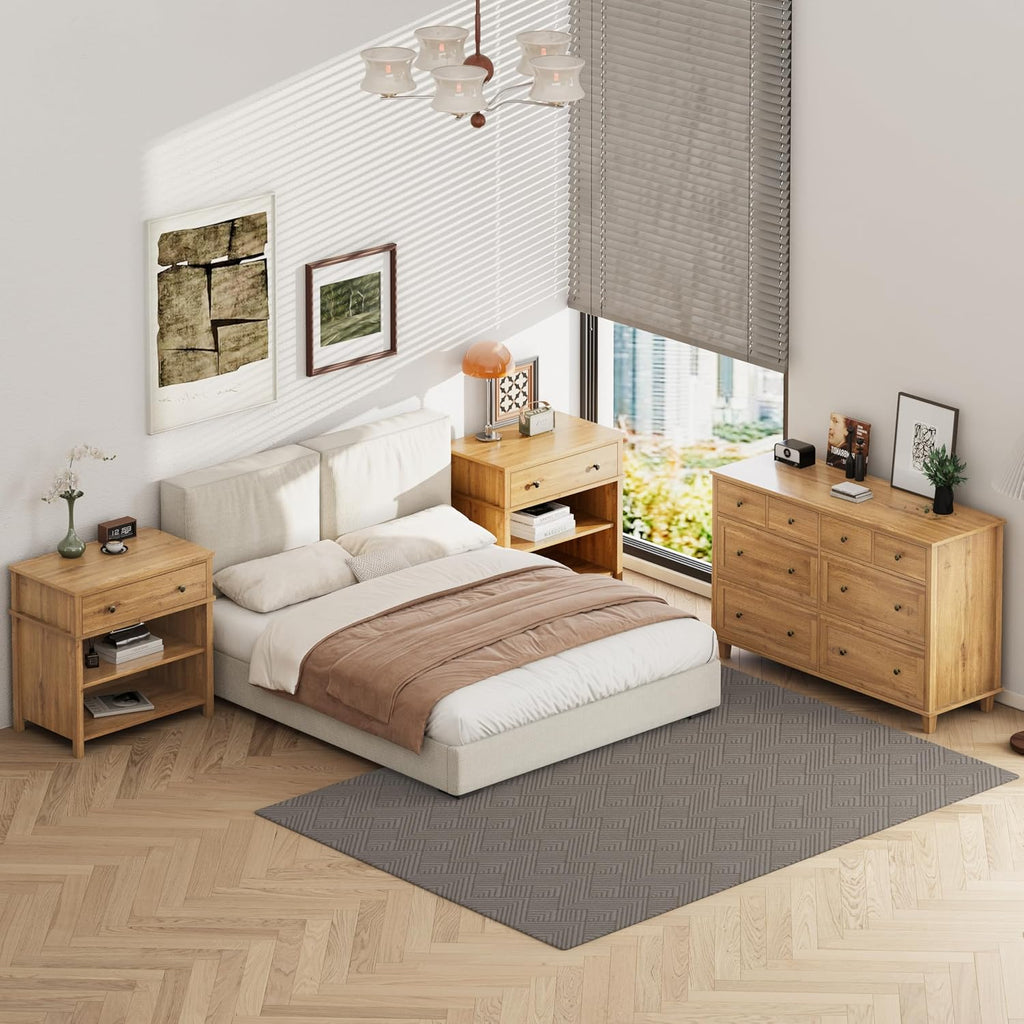 Dresser 8 Drawer Wood Dresser 56.3" Wide, Large Storage Chest of Drawers , Modern TV Stand Drawer Organizer, Natural