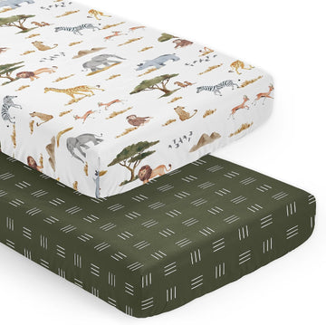 2-Piece Baby Crib Sheets Set (Jungle Safari Animals) for Boys or Girls, Infant Nursery, Toddler Room - Standard Size