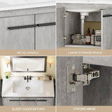 36" Modern Wall Mounted Bathroom Vanity with Sink - White & Gray Cabinet with 2 Soft-Close Doors