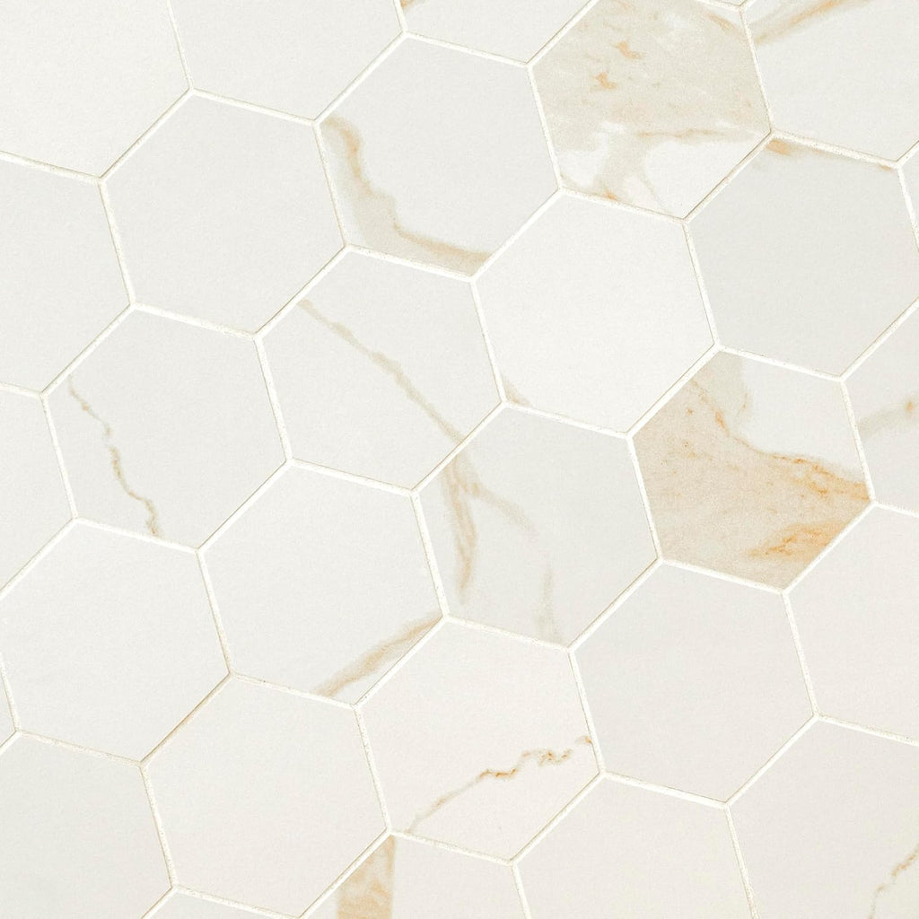 Eden Calacatta 3 in. x 3 in. Hexagon Porcelain Mosaic Tile Flooring