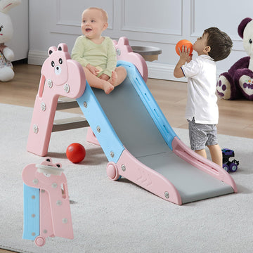 Toddler Slide, Foldable Indoor Slide for Ages 1-3, Pink & Blue