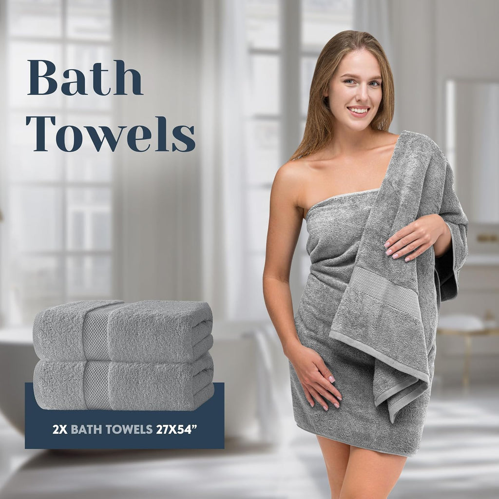 Luxury Bath Towel Set of 8 Pieces - 100% Turkish Cotton Highly Absorbent Towels , 2 Luxury Bath Towels 700GSM, 2 Hand