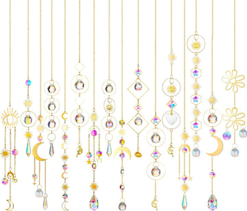 16 Pcs Crystals Suncatcher Colorful Hanging Sun Catcher for Window with Chain Pendant Ornament Prism for Garden