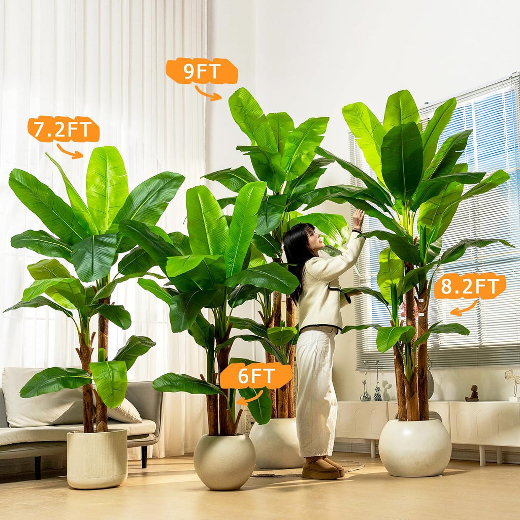 8.2FT Artificial Banana Tree, Lifelike Fake Banana Leaf Tropical Silk Tree, Easy Assembly Faux Floor Plant with