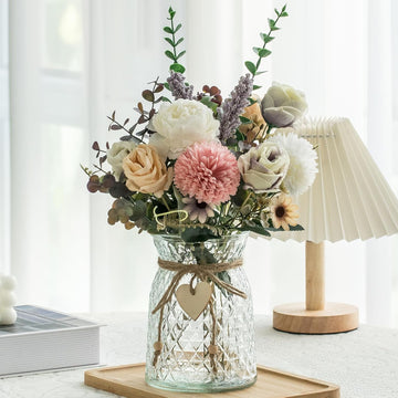 Fake Flowers with Vase, Faux Peony Silk Flowers Decor,Fake Flowers with Vase for Coffee Table Decor,Living Room