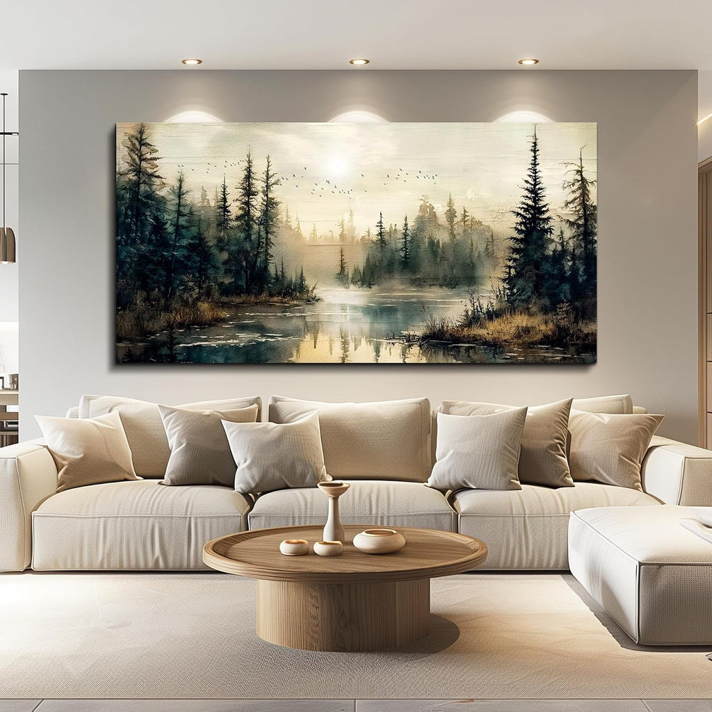 Canvas Wall Art Large Wall Decor Modern Bedroom Decorations Forest River Landscape Pictures Farmhouse Paintings