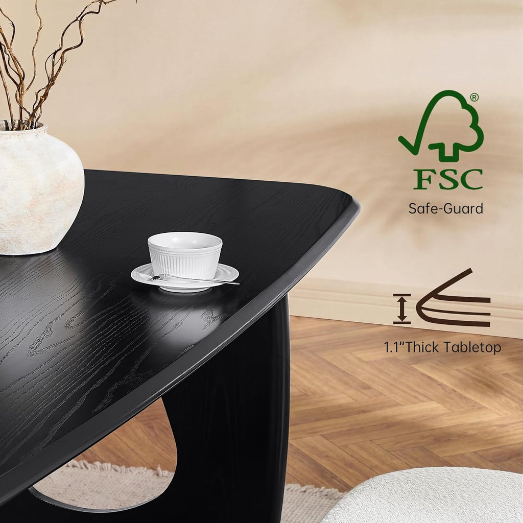 Modern Dining Table for 4-6 People,68'' Rectangle Dining Table, Kitchen Table with Pedestal Base, Dinner Table for Dining Room, Kitchen, Living Room (Black)