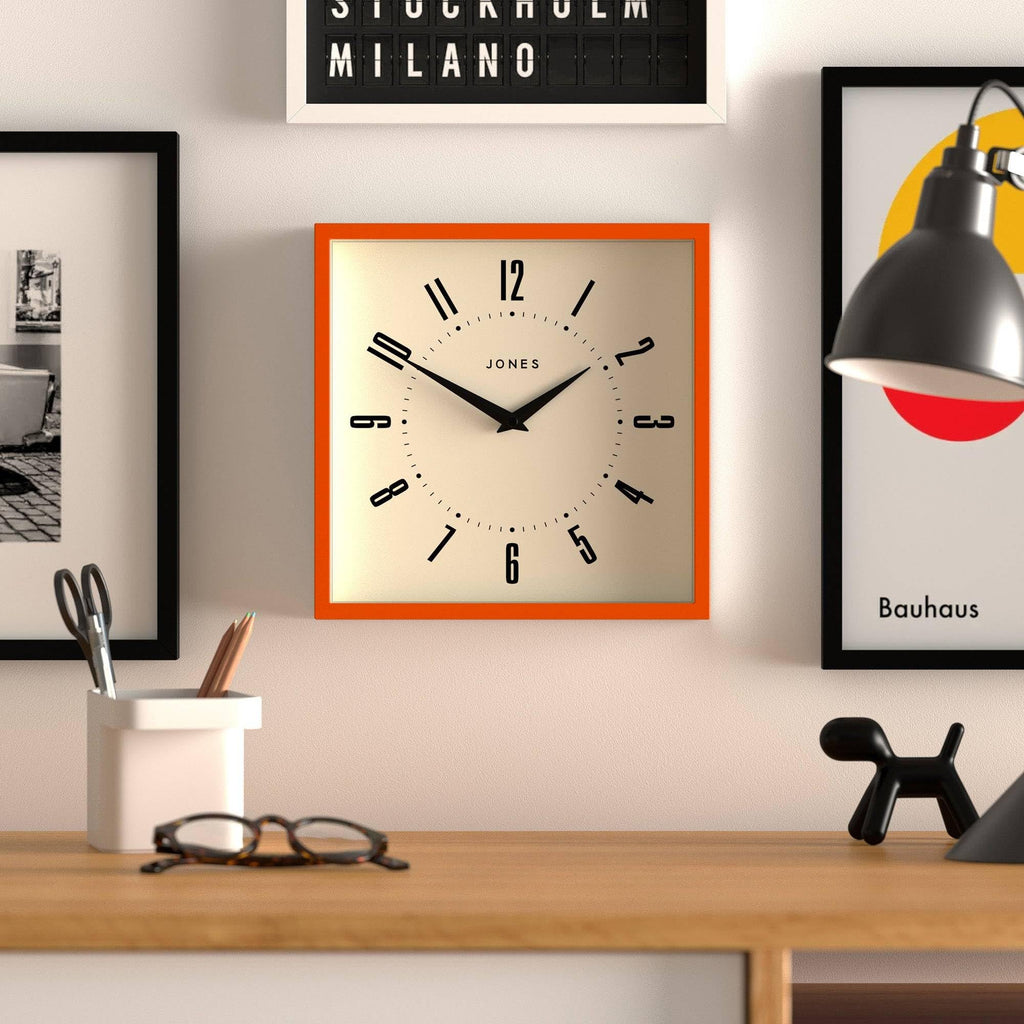 Box wall Clock | Retro Square Clock | 10" | Orange