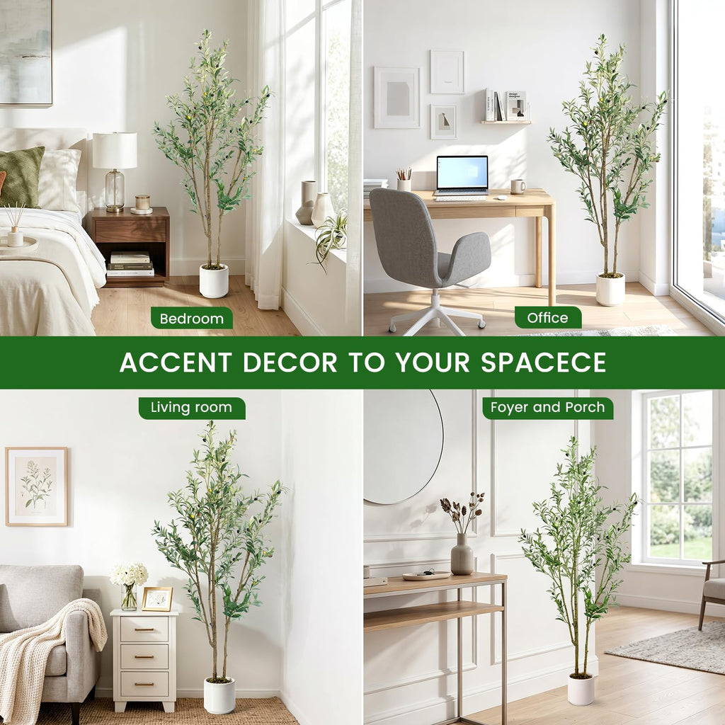 Fake Olive Tree 6FT Tall 1Pack with White Planter Decor