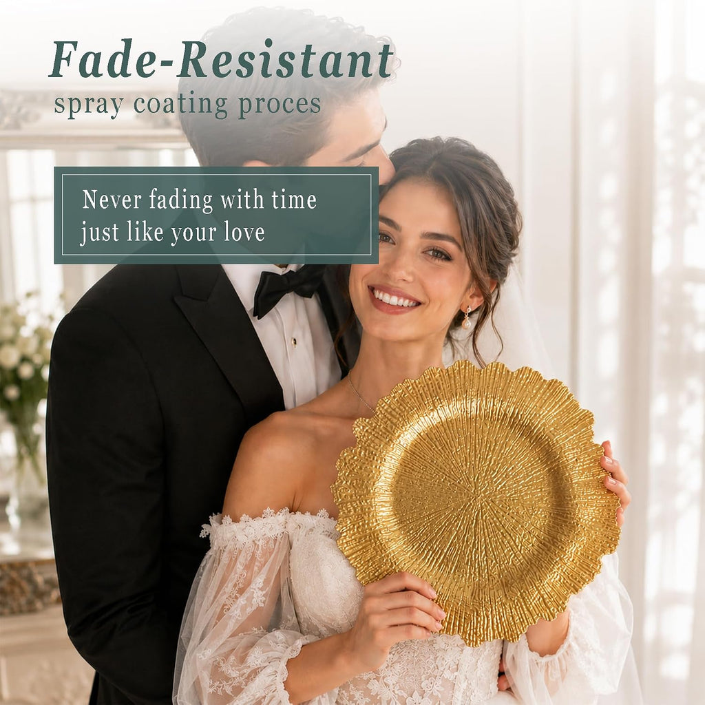 Gold Charger Plates bulk 100, 13" Gold Chargers for Dinner plates - Set of 15