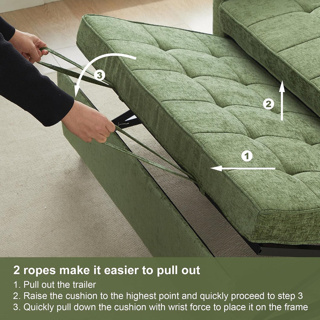 57" Chenille Convertible Sofa Bed, Full Size Loveseat Sleeper Sofa with USB & Type-C Port, Adjustable Backrest