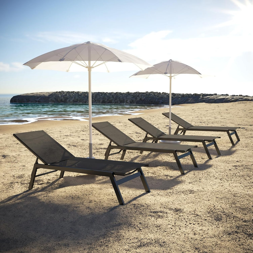 Aluminum Outdoor Chaise Lounge Set of 2,Patio Breathable Textilene Lounge Chairs,Sunbathing Recliner w/5 Adjustable