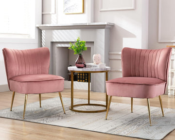 Velvet Accent Chairs Set of 2 Comfy Living Room Chair Armless Slipper Chair Mid Century Side Single Sofa Chair with