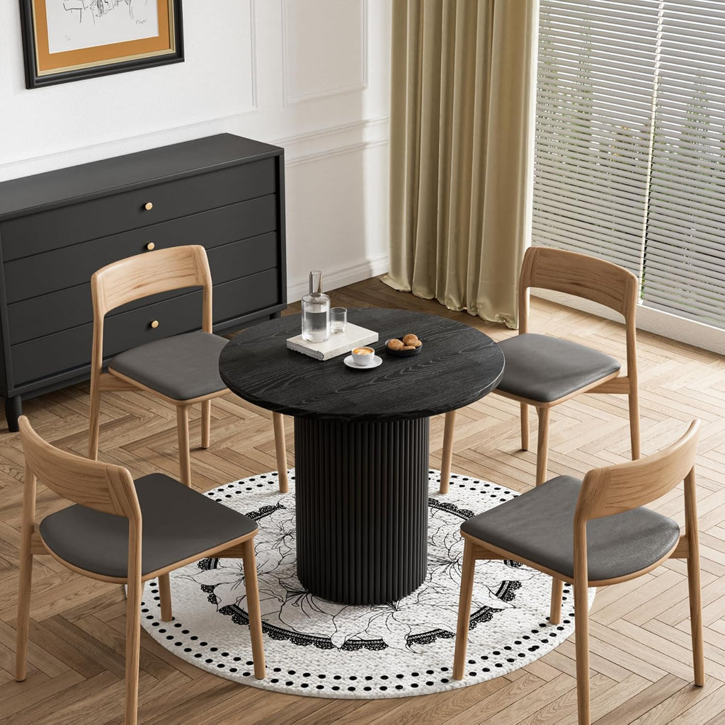 Round Dining Table, 34.3" Modern Wood Kitchen Table for 2 to 4, Pedestal Circle Dining Tables, Fluted Dining Table