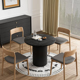 Round Dining Table, 34.3" Modern Wood Kitchen Table for 2 to 4, Pedestal Circle Dining Tables, Fluted Dining Table