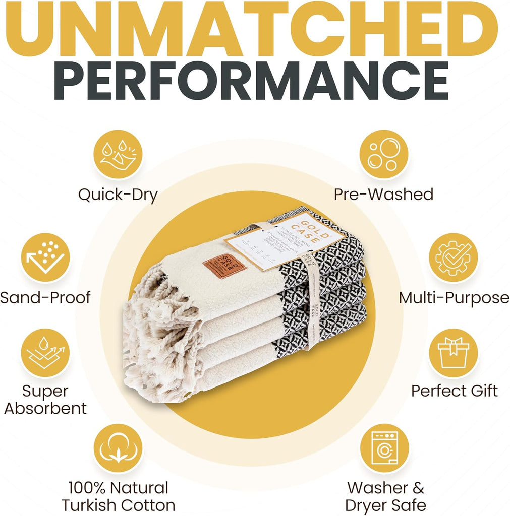 Turkish Hand Towels Set of 4 - 20 x 40'' - 100% Cotton Bathroom Towels - Aphrodite Kitchen Small Towel for Spa, Face