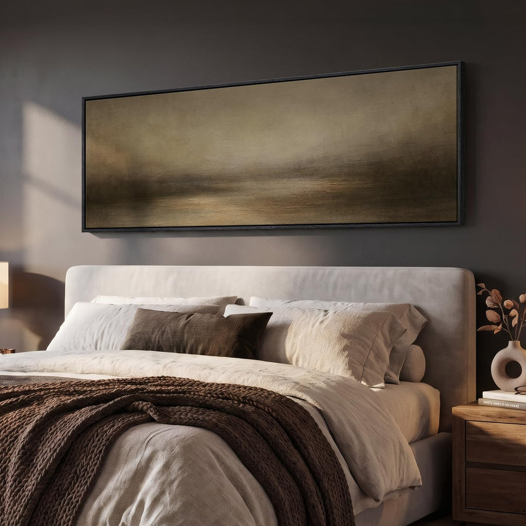 Large Framed Horizontal Abstract Landscape Wall Art, 60x20