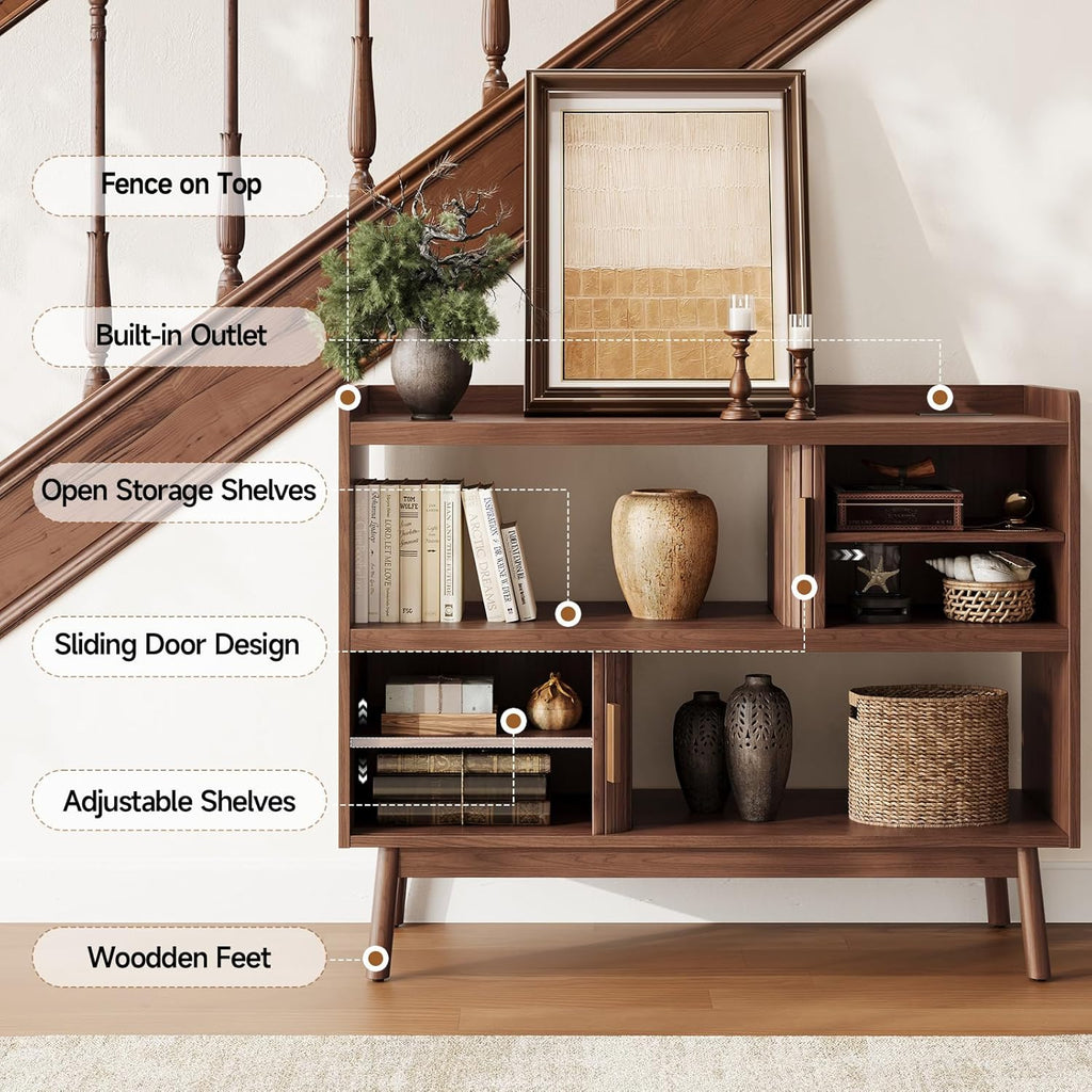 44" Sideboard Buffet Cabinet with Outlet & 2 Open Storage Spaces