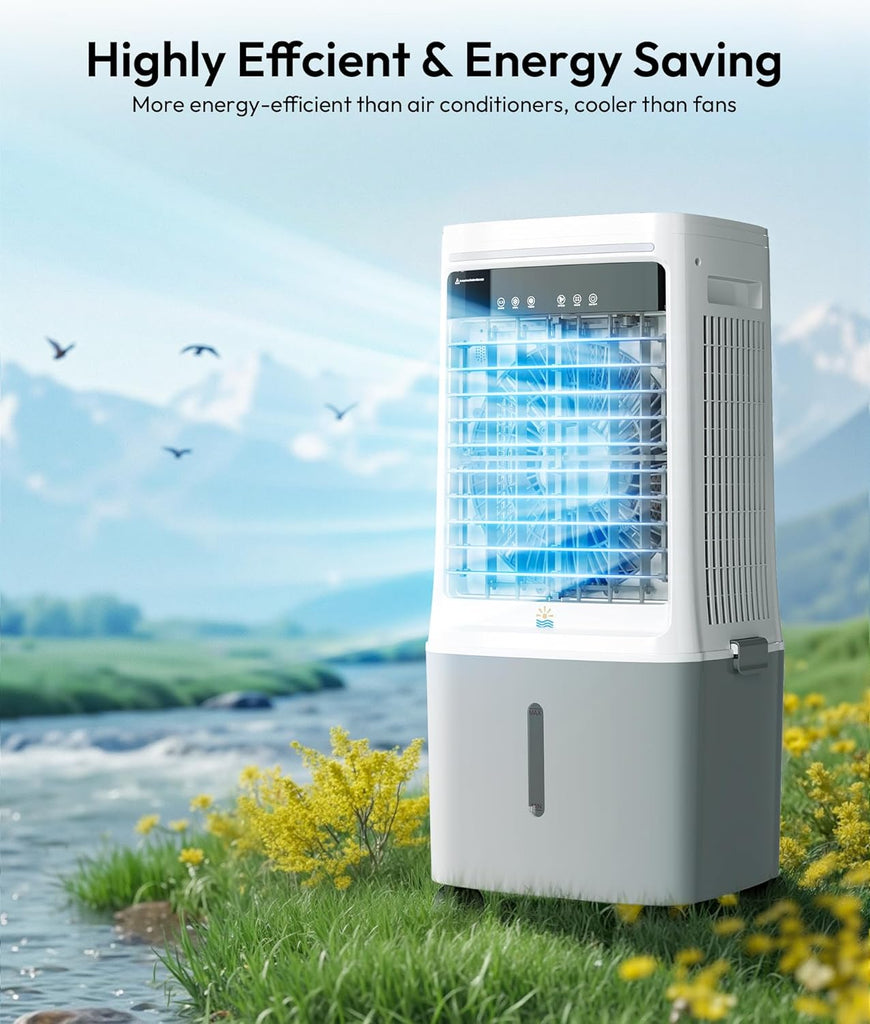 3-in-1 Portable Evaporative Air Cooler - 2000 CFM Swamp Cooler with 6.6-Gal Dual Tank & 4 Ice Packs, Remote Control