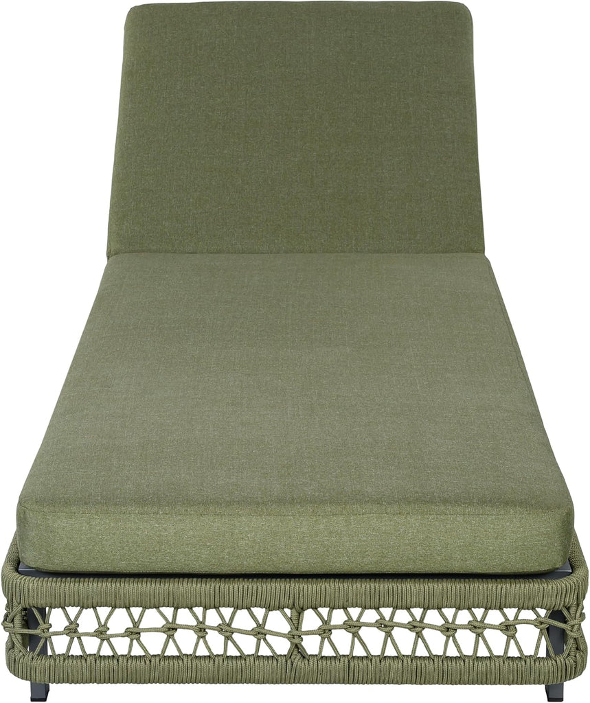 Woven Rope Chaise Lounge Chair Outdoor with Steel Frame, Patio Outdoor Chaise Lounge with Wheels and Cushions
