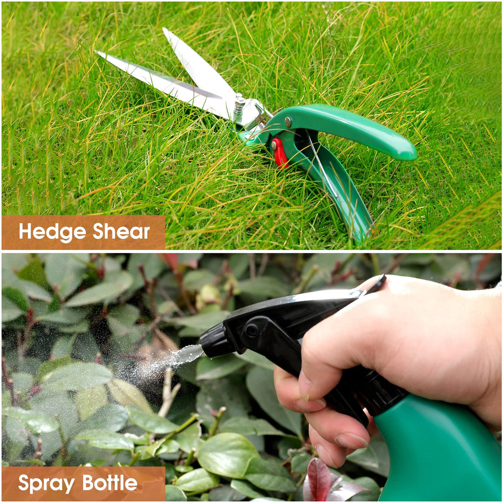 11 Pcs Garden Tools Set with Gloves, Heavy Duty Trowel Rake Weeder Pruner Shears Sprayer with Ergonomic Handle