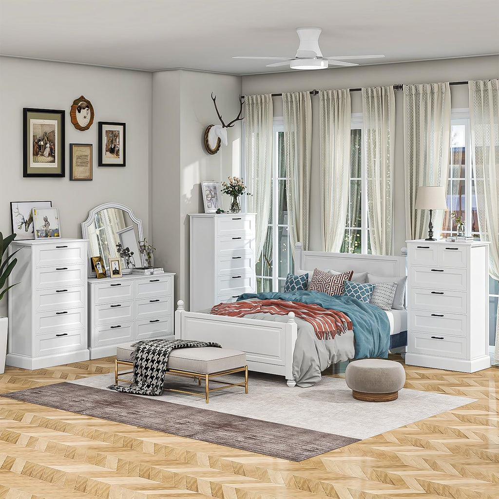Tall White 6 Drawer Dresser, Wood Vertical Chest of Drawers , 55" H Modern Lingerie Dressers for Closet, Living Room