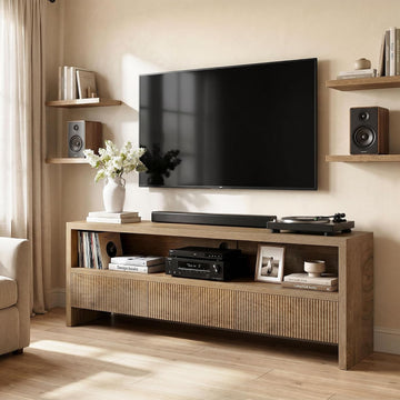 63" TV Stand with 3 Drawers, 2-Tier Entertainment Center for TVs up to 75", Farmhouse Media Cabinet, Wooden Console