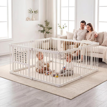 Bamboo Baby Playpen 64x64x26-8 Panel Adjustable Multi-Shape Large Play Yard for Toddlers with Locking Gate