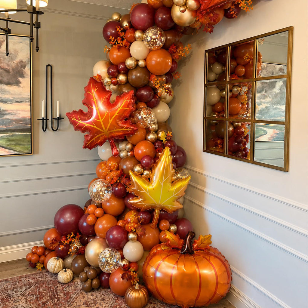 Fall Balloon Arch Kit with Pumpkin Maple Leaves Foil Balloons