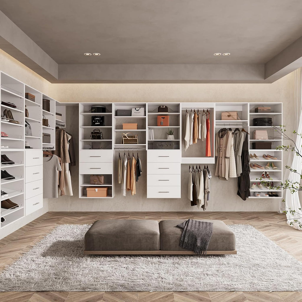 Modular Closet System, 25.5" 4 Drawer Shelf Closet Tower Wall-Mounted Closet Organizer, Wooden Tower for Walk-In