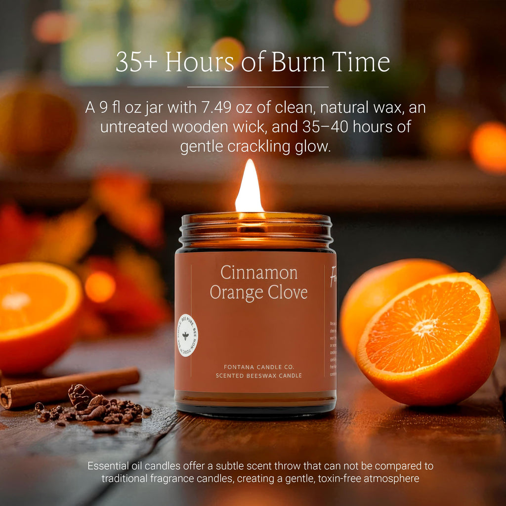 Co Wood Wick Beeswax Candle, Cinnamon Orange Clove