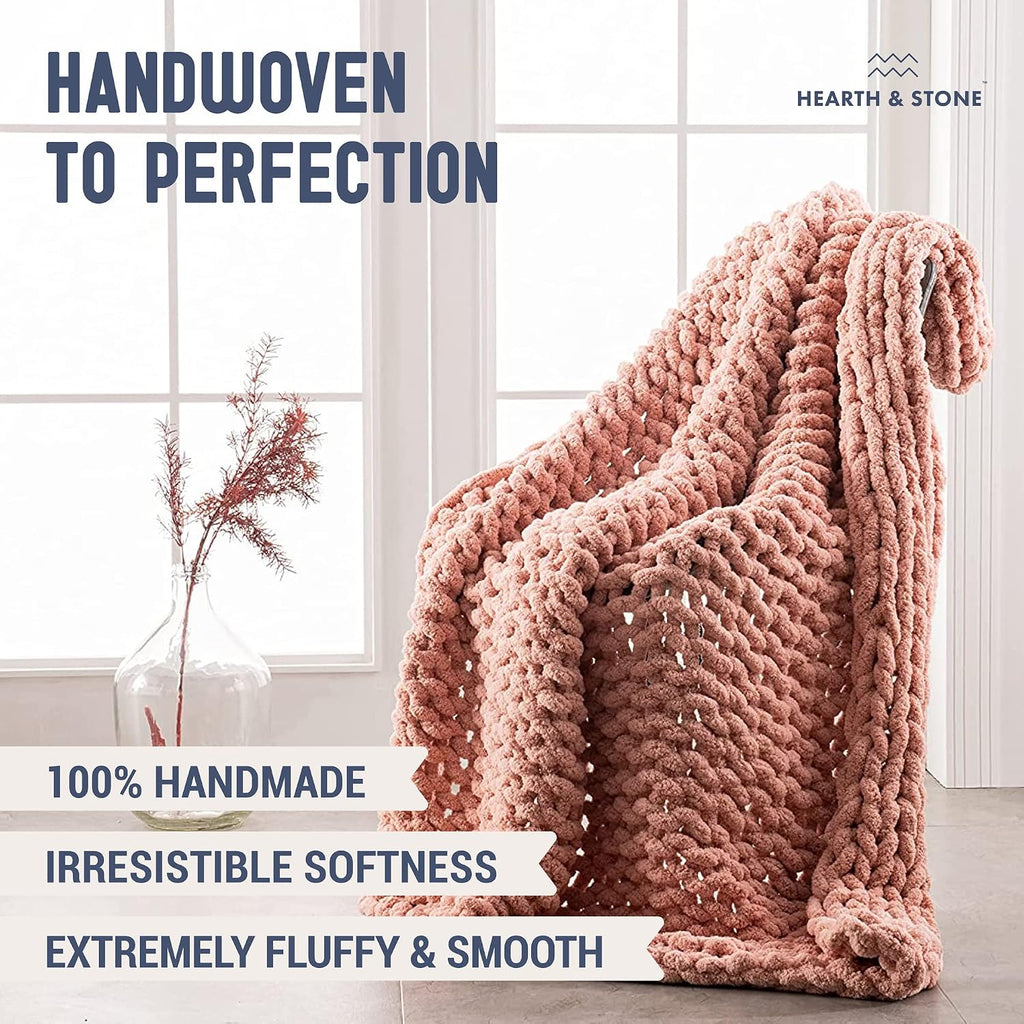 Chunky Knit Blanket Throw - 50"x60" 3.7 lbs.- Soft Chenille Yarn Knitted Blanket -Machine Washable Crochet Blanket