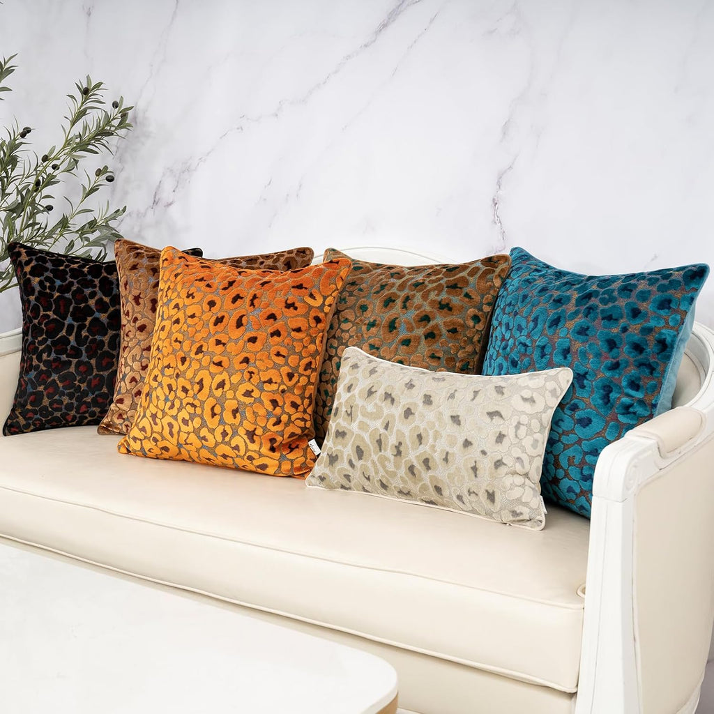 Blue Floral Throw Pillow Cover 12 x 20 Inch Cut Velvet Rectange Luxury Decorative Lumbar Pillow Cover