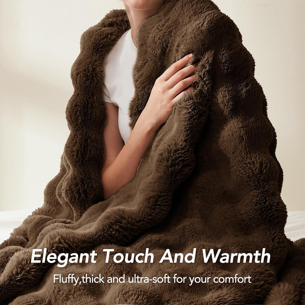 Faux Rabbit Fur Blanket: 50" x 60" Luxury Soft Fluffy Thick Fur Throw Blanket