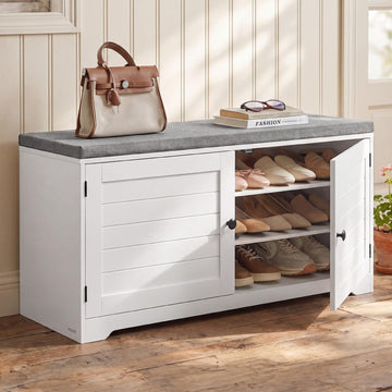 3-Tier Entryway Bench, Shoe Bench with Padded Seat, 14.2 x 40 x 20.9 Inches, White and Gray