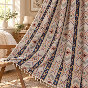 Boho Geometric Room Darkening Curtains, 60 x 65 in, 2 Panels