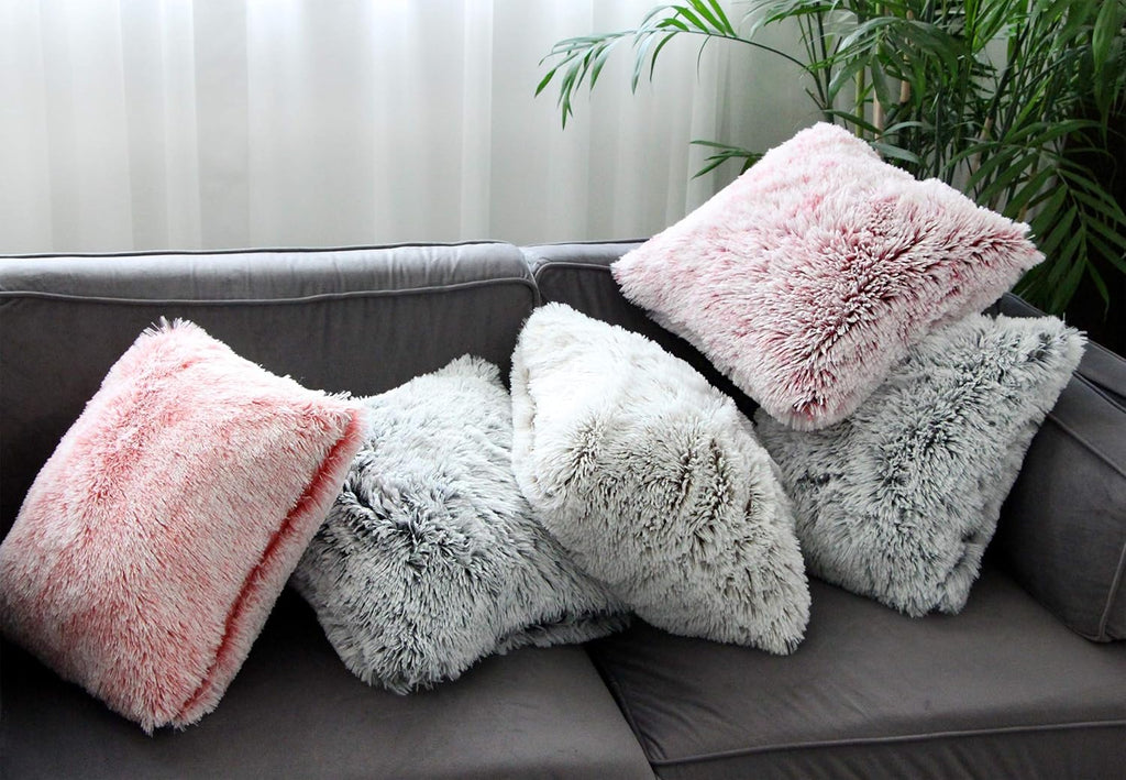 2 Packs Fluffy Accent Pillows Cover 22"x22", Soft Brown Ombre Artificial Fur Throw Pillow Case, Modern Luxury